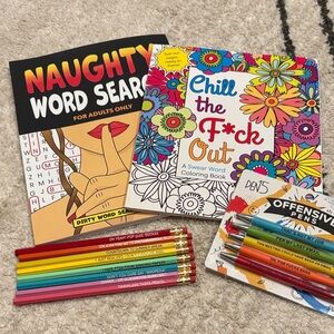 Fun Gift Set for Adults! Adult Coloring Pages and Word Search + Pens / Pencils